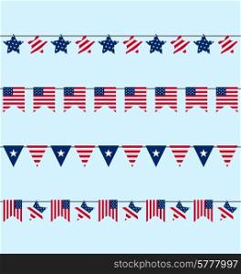 Illustration Hanging Bunting pennants for Independence Day USA, Patriotic Symbolic Decoration for Holiday - Vector