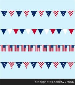 Illustration Hanging Bunting pennants for Independence Day USA, Set Traditional Flap Flags - Vector