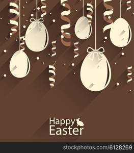 Illustration Happy Easter Chocolate Background with Eggs and Serpentine, Trendy Flat Style with Long Shadows - Vector