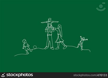 illustration Happy family have fun with continuous white line drawing style,Draw white line of Children playing in garden park,Creative Simple lines idea family ecology environment concept,vector.