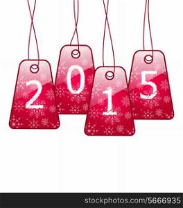 Illustration happy new year, shiny labels isolated on white background - vector