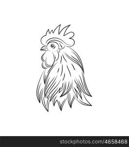 Illustration Head of Rooster, Hand Drawn Style, Cock Isolated on White Background - Vector