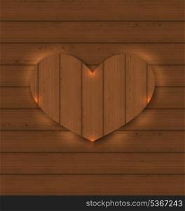 Illustration heart for Valentine Day on wooden texture - vector