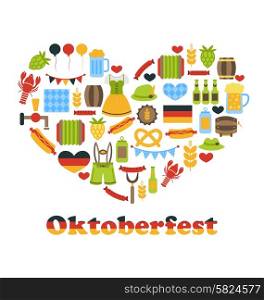 Illustration Heart made in Oktoberfest Colorful Symbols, Isolated on White Background - Vector