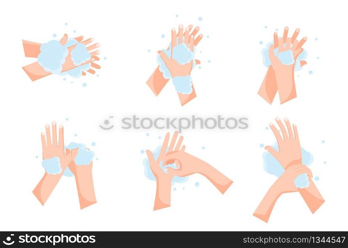 illustration how to wash your hands to prevent coronavirus infection isolated on white background ,vector