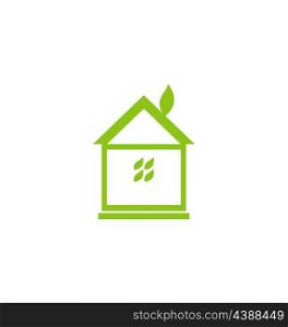 Illustration icon eco house with leaf isolated on white background - vector