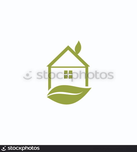 Illustration icon green house with leaf isolated on white background - vector