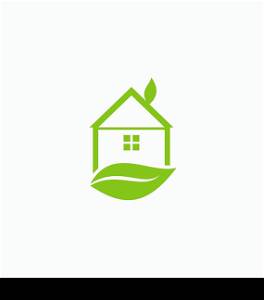 Illustration icon green house with leaf isolated on white background - vector