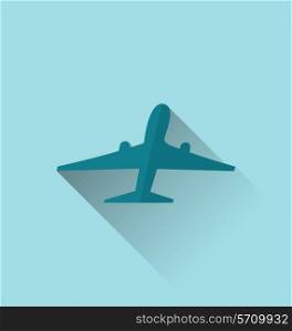 Illustration icon of aircraft with long shadow, modern flat style - vector