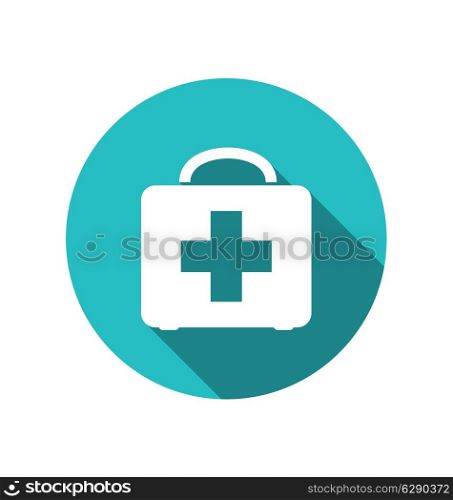 Illustration icon of medicine chest with long shadow in flat style - vector