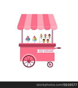 Illustration Icon of Stand of Ice Creams, Sweet Cart Isolated on White Background - Vector