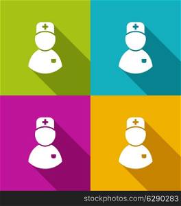 Illustration icons of medical doctor with shadow in modern flat design style - vector