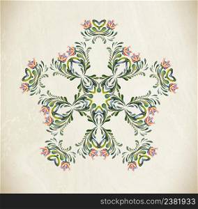 Illustration in folk style. Beautiful vector border with flowers in vintage style. Wood background. Vector floral background.. Hand Drawn vintage floral ornament