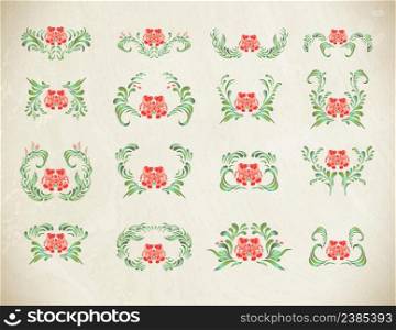 Illustration in folk style. Beautiful vector border with flowers in vintage style. Wood background. Vector floral background.. Hand Drawn vintage floral ornament.