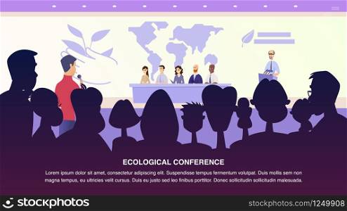 Illustration Interview Journalist Professor Group. Banner Vector Male Journalist Asks Environmental Specialist. Group People Answers Questions from Ecological Conference. Problem Ecology Earth