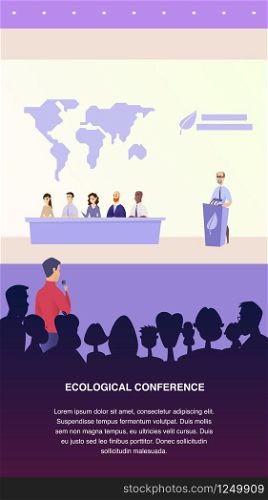 Illustration Interview Journalist Professor Group. Banner Vector Male Journalist Asks Environmental Specialist. Group People Answers Questions from Ecological Conference. Problem Ecology Earth