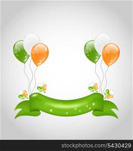 Illustration Irish balloons with clovers and ribbon for St. Patrick&rsquo;s Day - vector