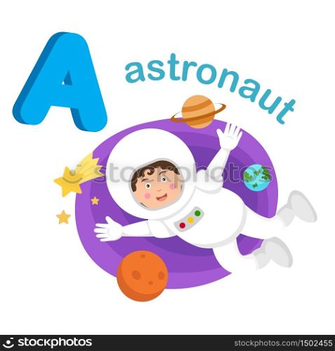 Illustration Isolated Alphabet Letter A Astronaut,.vector