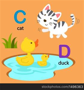 Illustration Isolated Alphabet Letter C-cat,D-duck vector