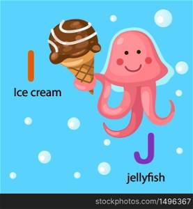 Illustration Isolated Alphabet Letter I-ice cream,J-jellyfish vector