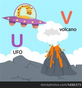 Illustration Isolated Alphabet Letter U-ufo,V-volcano vector