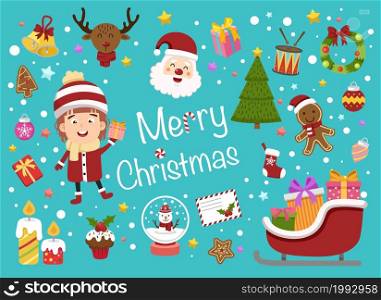 illustration isolated of christmas set vector