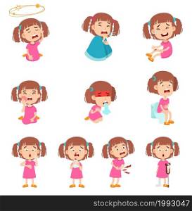 illustration isolated of sick cute girl unhealthy vector