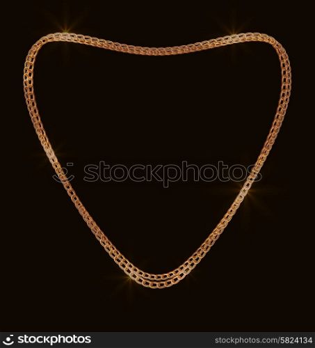 Illustration Jewelry Golden Chain of Heart Shape, Isolated on Black Background - Vector