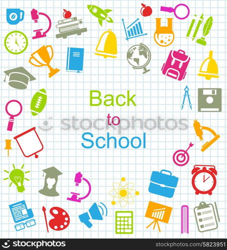 Illustration Kit of School Colorful Simple Objects and Elements on Grid Paper Sheet - Vector