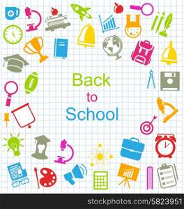 Illustration Kit of School Colorful Simple Objects and Elements on Grid Paper Sheet - Vector