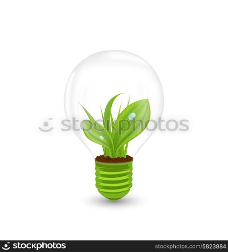 Illustration Lamp with Green Grass Inside, Concept of green Eco Energy - Vector