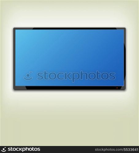 Illustration LCD or LED tv screen hanging on the wall - vector