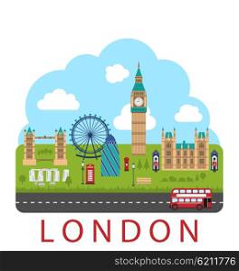 Illustration London, England. Urban Background. Concept of Travel and Tourism Banner - Vector