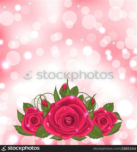Illustration luxury background with bouquet of pink roses - vector