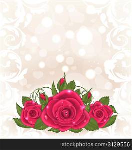 Illustration luxury card with bouquet of pink roses - vector