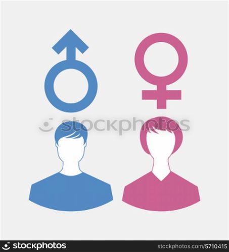 Illustration male and female icons, gender symbols - vector