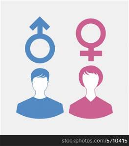 Illustration male and female icons, gender symbols - vector