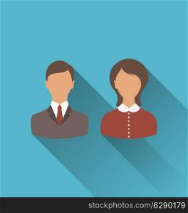Illustration male and female user avatars. Flat icons with long shadow - vector