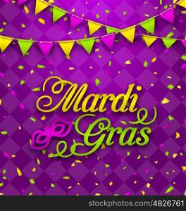 Illustration Mardi Gras Lettering Background, Invitation for Fat Tuesday, Poster in Traditional Colors - Vector