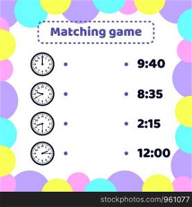 illustration. matching game for kids preschool and school age. What time is it round watch.. matching game for kids preschool and school age. What time is it round watch.