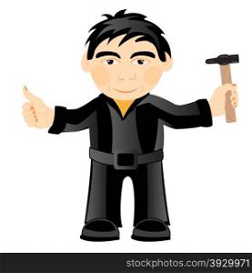Illustration men with tools in hand on white background. Man with gavel