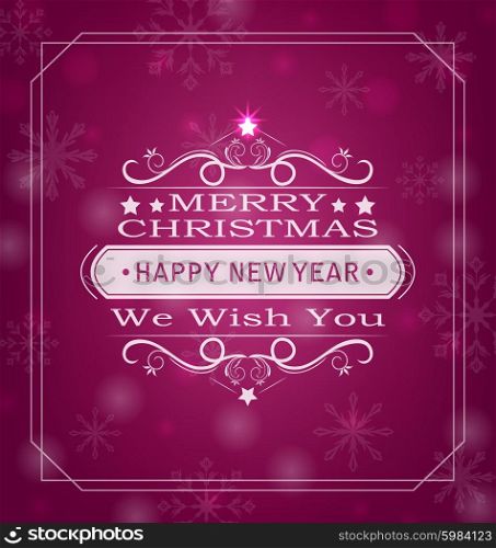 Illustration Merry Christmas Wishes, Typography Design. Celebration Card Frame - Vector