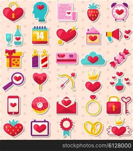 Illustration Modern Flat Design Icons for Happy Valentin&rsquo;s Day, Collection Holiday Romantic Elements - Vector
