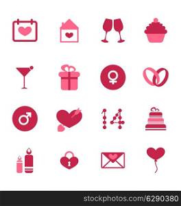 Illustration modern flat icons for Valentines Day, design elements, isolated on white background - vector