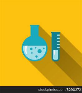 Illustration modern flat icons of chemical tubes with long shadows - vector