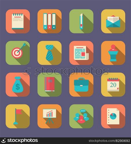 Illustration modern flat icons of web design objects, business, office and marketing items, long shadow style - vector