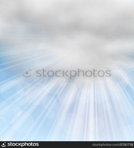 Illustration Morning Background with Fluffy Clouds and Sunny Beams - Vector. Morning Background with Fluffy Clouds