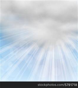 Illustration Morning Background with Fluffy Clouds and Sunny Beams - Vector. Morning Background with Fluffy Clouds