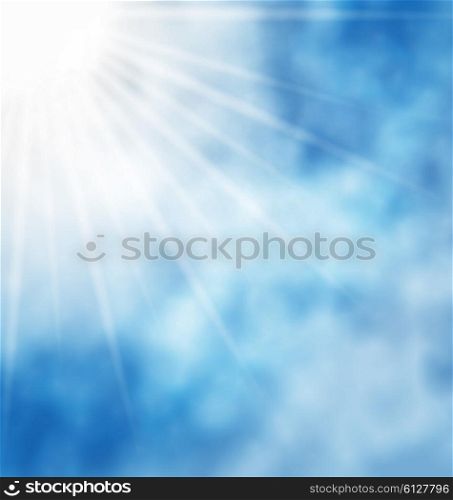Illustration nature background blue sky and sun. Illustration of the nature background with blue sky and bright sun and cloud - vector