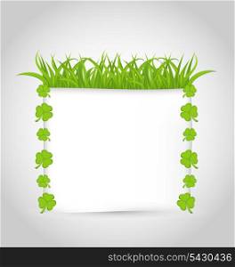 Illustration nature invitation with grass and shamrocks for St. Patrick&rsquo;s Day - vector